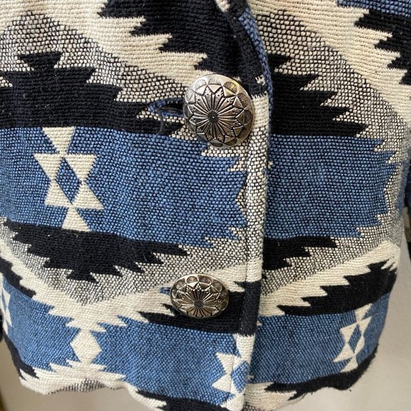 Vintage Carolina Blues Aztec Western Southwest Blanket Blazer Size XL Crop Boxy - Picture 5 of 8